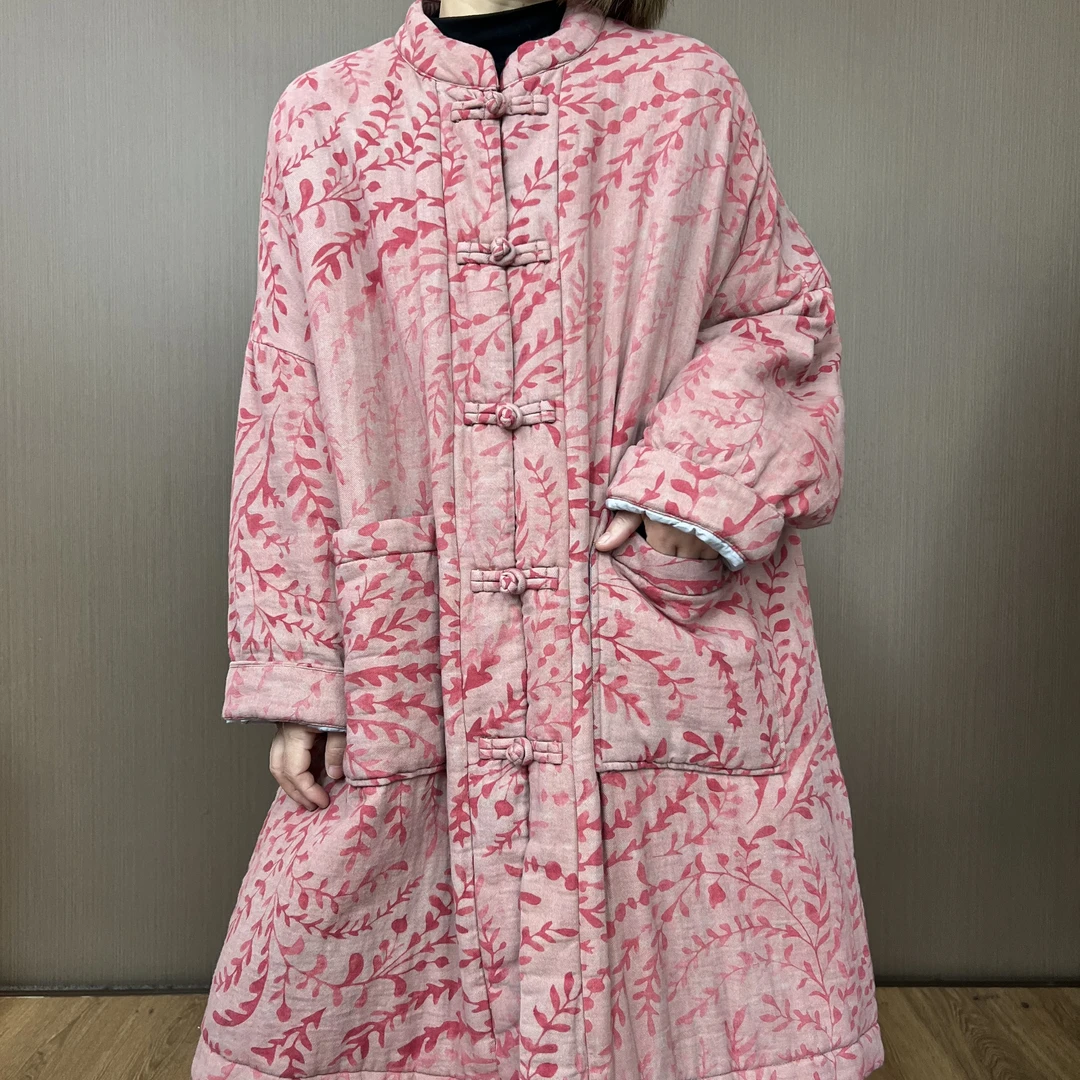 冬季新款3013炒色做旧复古时尚立领盘扣保暖新中式国风花色棉衣