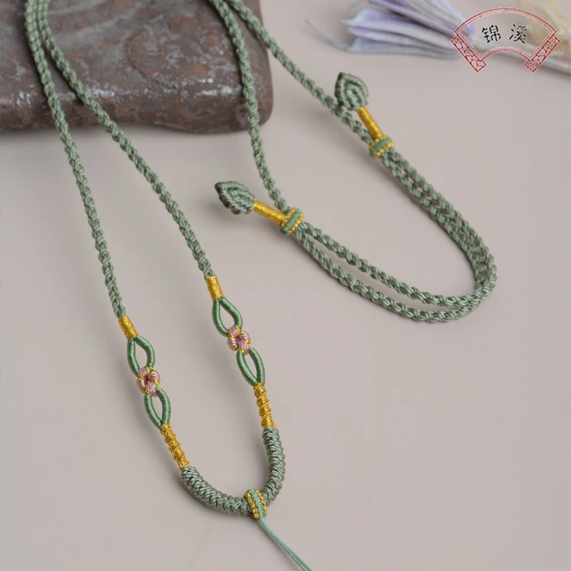 平安扣编绳黄金项链绳玉石玉坠绳子纯手工编织吊坠挂绳细款锁骨链
