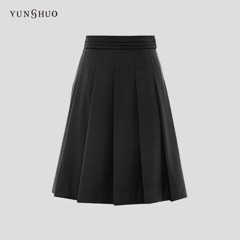 YUNSHUO 半身裙女2024春季新款a字百搭百褶半裙226227