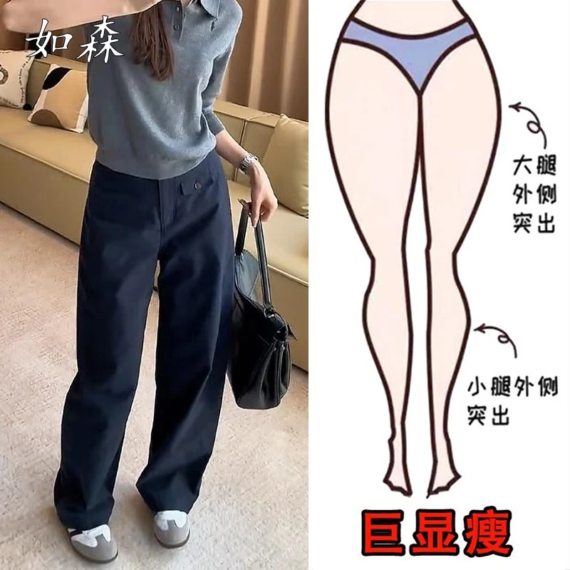 胖mm200斤宽松大码休闲裤女藏青色弯刀工装裤时尚百搭高腰运动裤