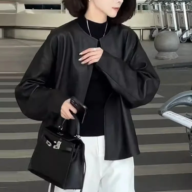 黑色皮衣外套女春秋2025年开春新款女装休闲宽松慵懒风夹克上衣潮