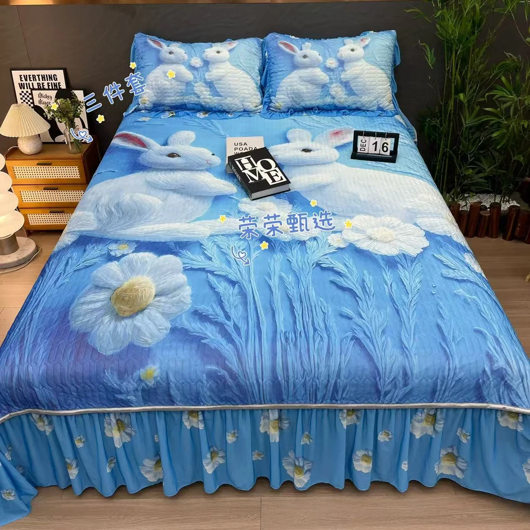 【RR荣荣】发财兔-大版定位5D数码凉感丝三件套亲肤柔软可机洗夹棉