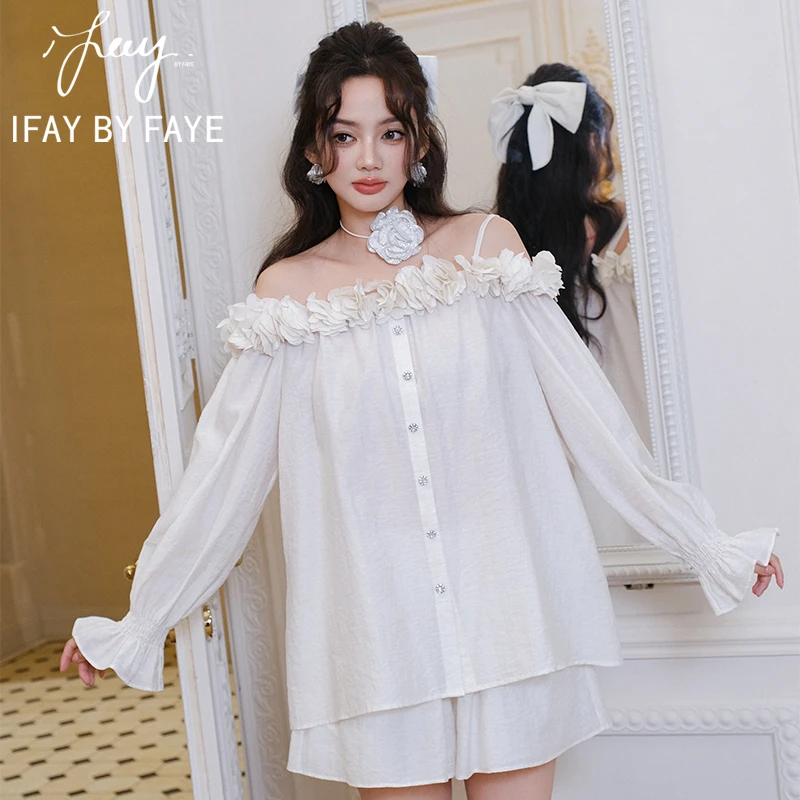 IFAY BY FAYE法式花朵一字肩上衣IF922S11001264