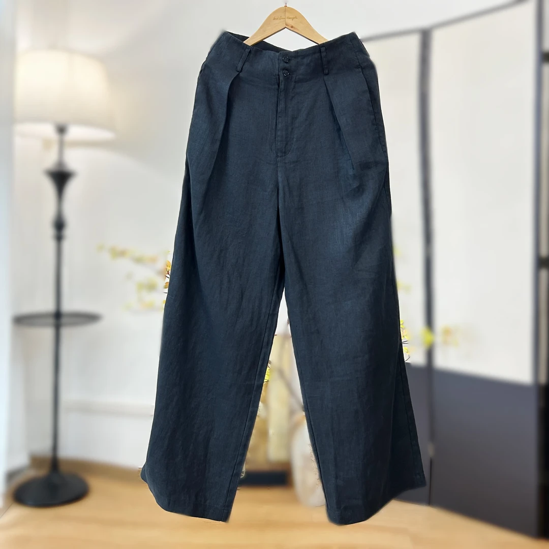 【萨拉迪恩】汉麻舒适高腰直筒垂感显瘦阔腿裤春夏长裤子女