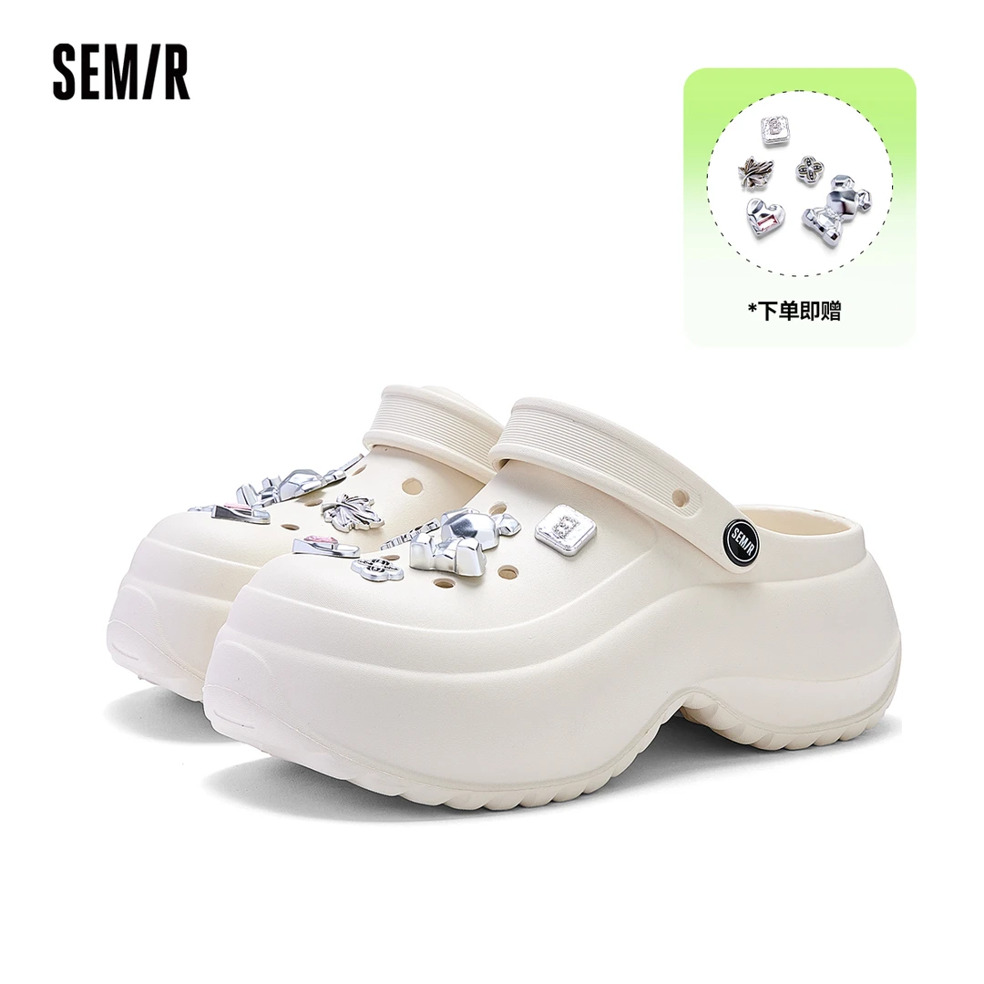 SEMIR2025春夏新款增高厚底洞洞鞋外穿包头拖鞋软底舒适拖鞋