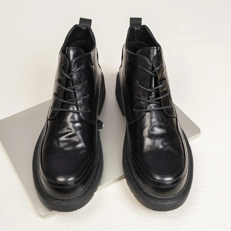 头层牛皮秋季爆款高帮皮鞋男真皮英伦风软皮休闲商务马丁靴25313