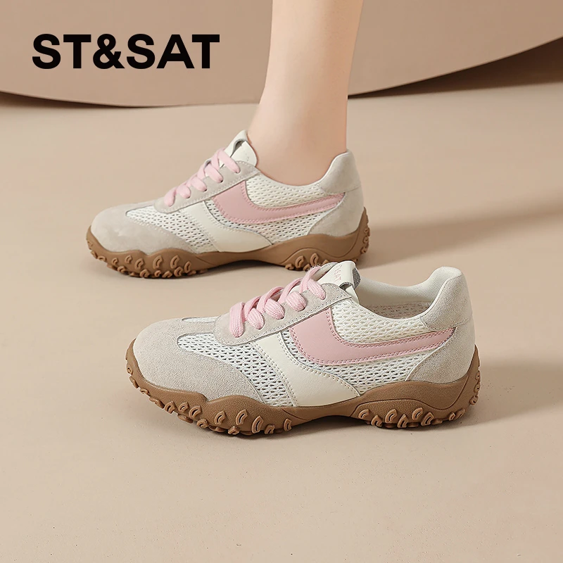 星期六透气德训鞋女士2025新款夏季休闲鞋网面女鞋软底轻便运动鞋