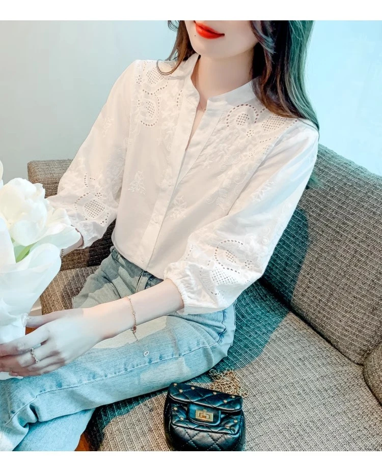 小个子白色中袖七分袖纯棉衬衫女士2025夏季新款上衣时尚洋气减龄