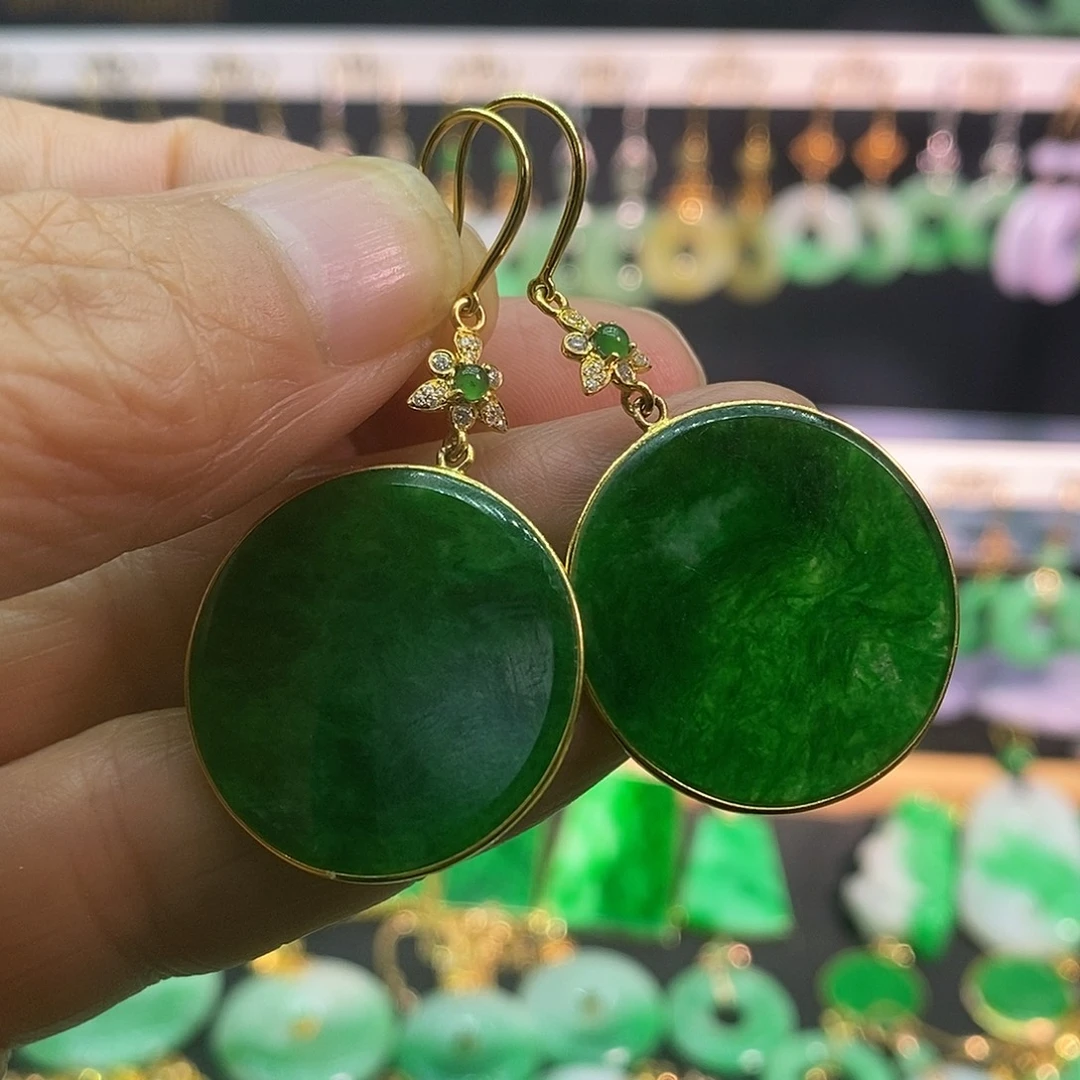 翡翠18K金镶嵌耳饰耳饰