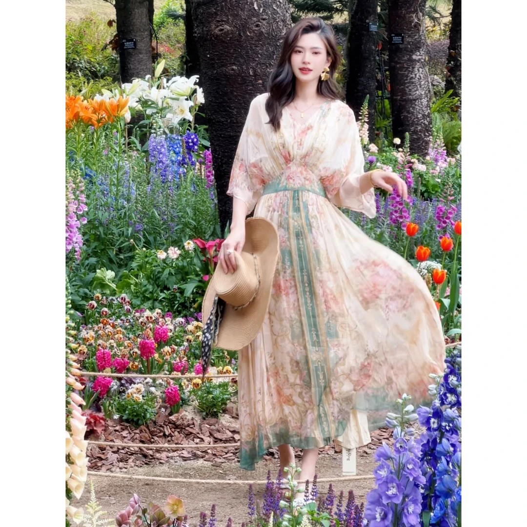 【2025文文-梦幻花园】重磅100桑蚕丝连衣裙C54009