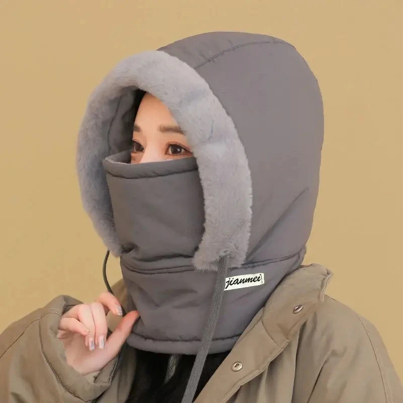 冬季保暖帽子加绒加厚防寒面罩围脖一体帽户外骑车护耳包头帽