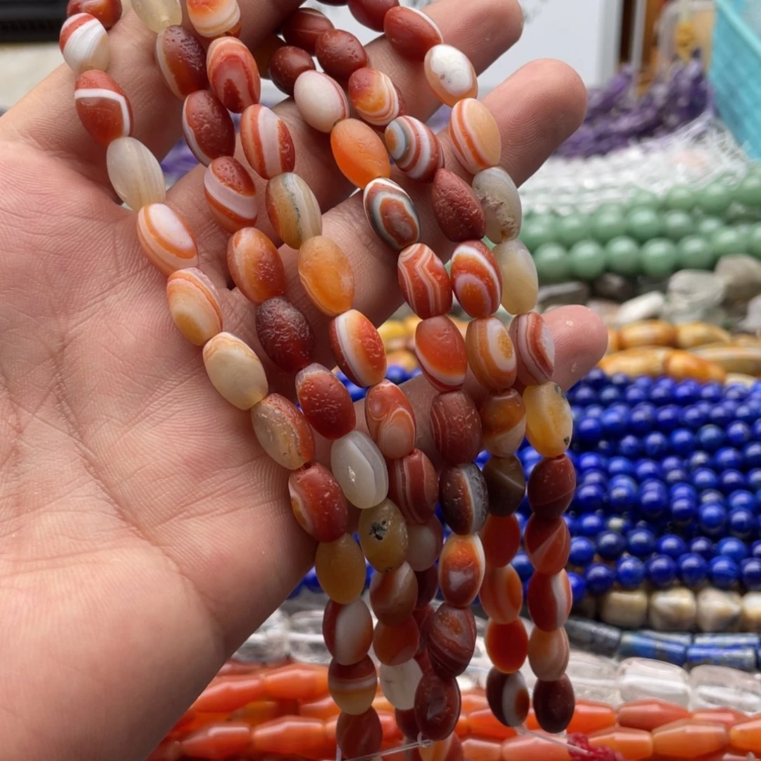玛瑙/玉髓合金珠宝半成品一条装橘皮玛瑙缠丝鼓珠8*12mm