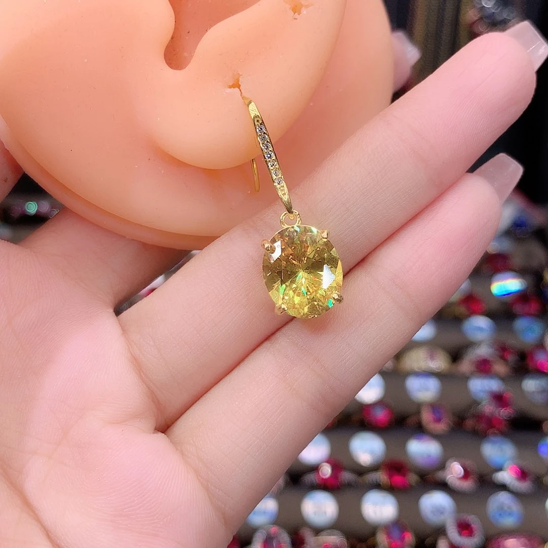 水晶耳饰银S925镶嵌1012金高温优化/合成处理