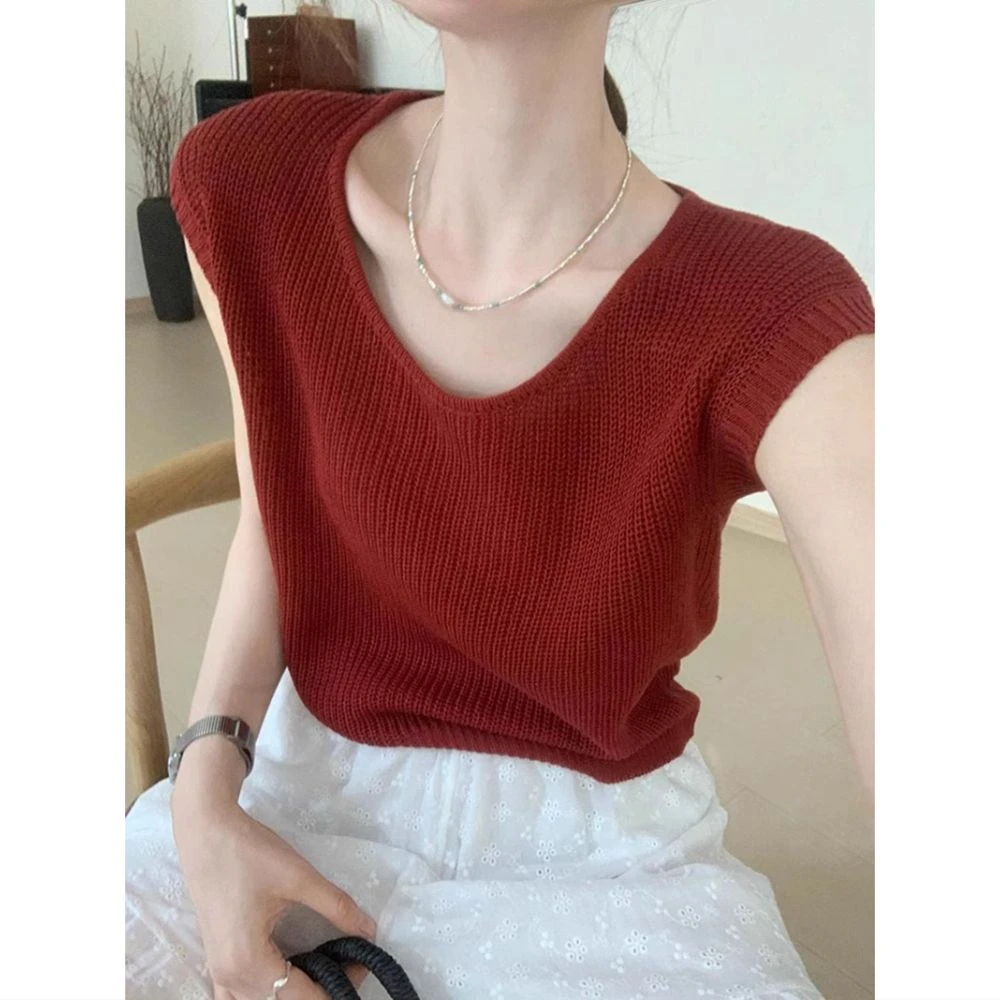 冰丝针织背心女夏新款外穿小个子显瘦配衬衫西装内搭无袖T恤上衣