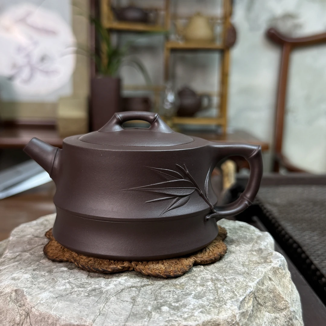 纯手工竹韵陈腐来紫泥泡茶利器牛盖紫砂壶