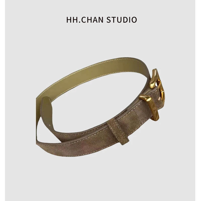 HH.CHAN“轻奢搭配”100%牛皮真皮复古棕色经典老钱皮带HH52V36673