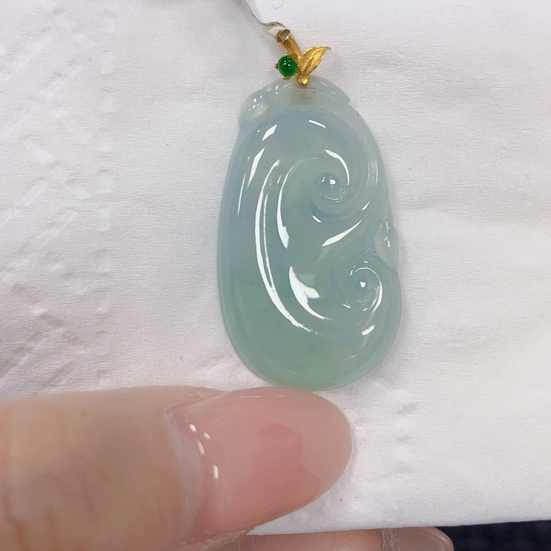 翡翠18K金镶嵌颈饰天然翡翠a货 百元以上9米证书费自理