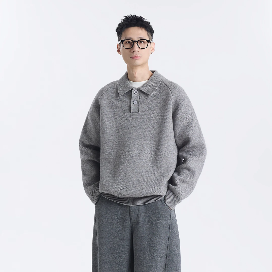 GCCDUPE77『川着』秋冬高支加厚混纺慵懒时尚简约针织翻领套头毛衣