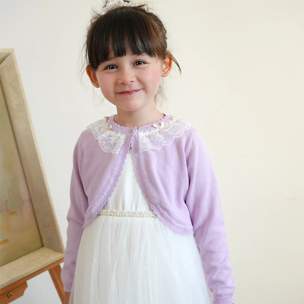 春秋童装蕾丝蝴蝶结一粒扣披肩亲子装中大女童针织开衫外套薄款夏