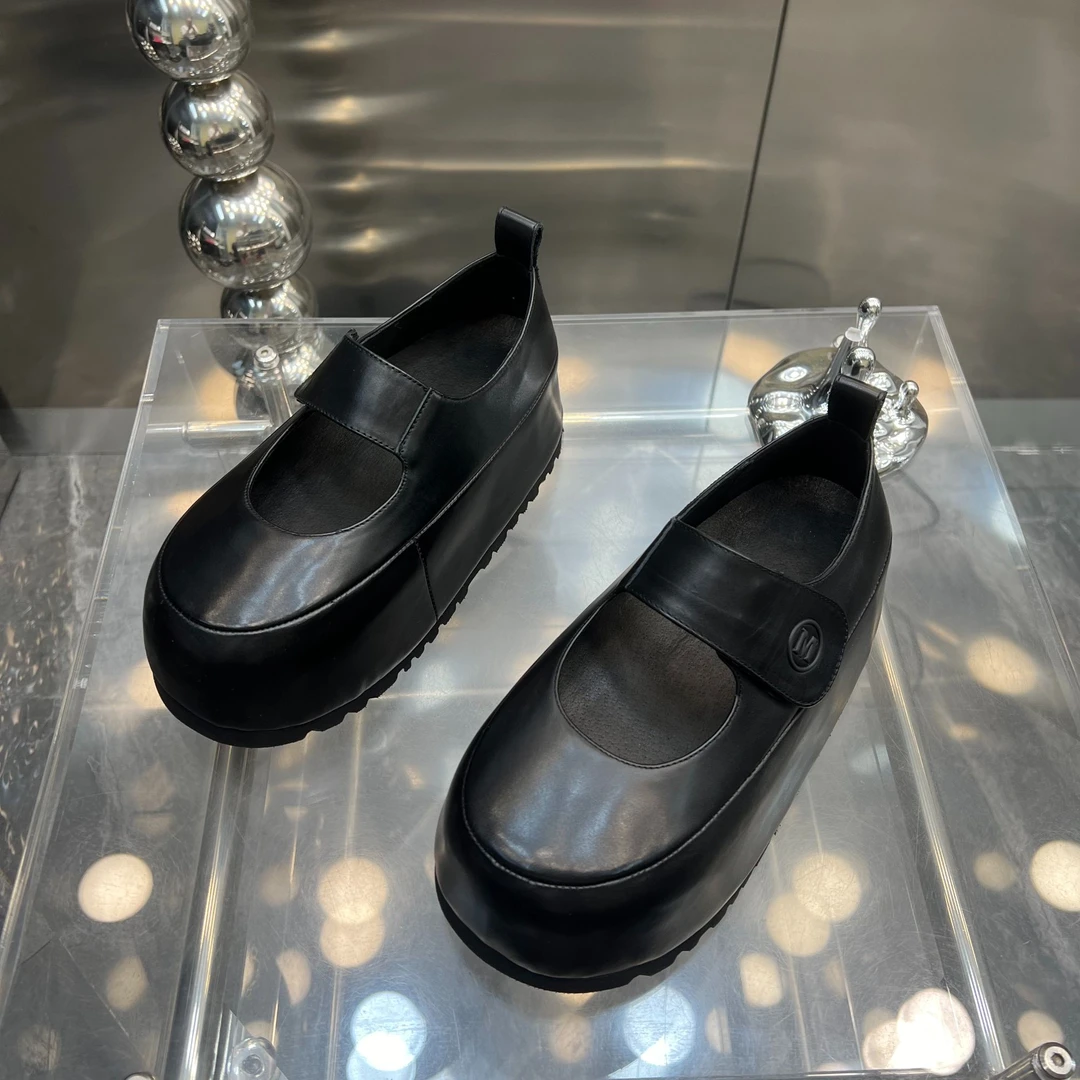 【现货】欧美风增高厚底松糕鞋2025春季新款真皮大头松糕鞋6099-11