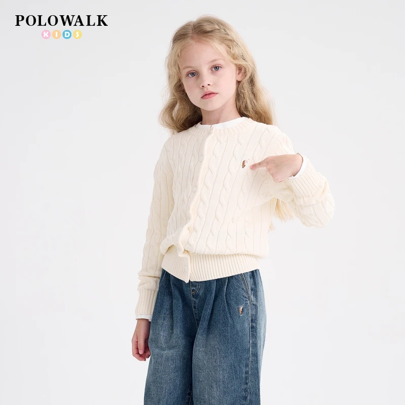 POLOWALK新品长袖女童毛衣儿童毛衫线衫开衫AMRW435C0791