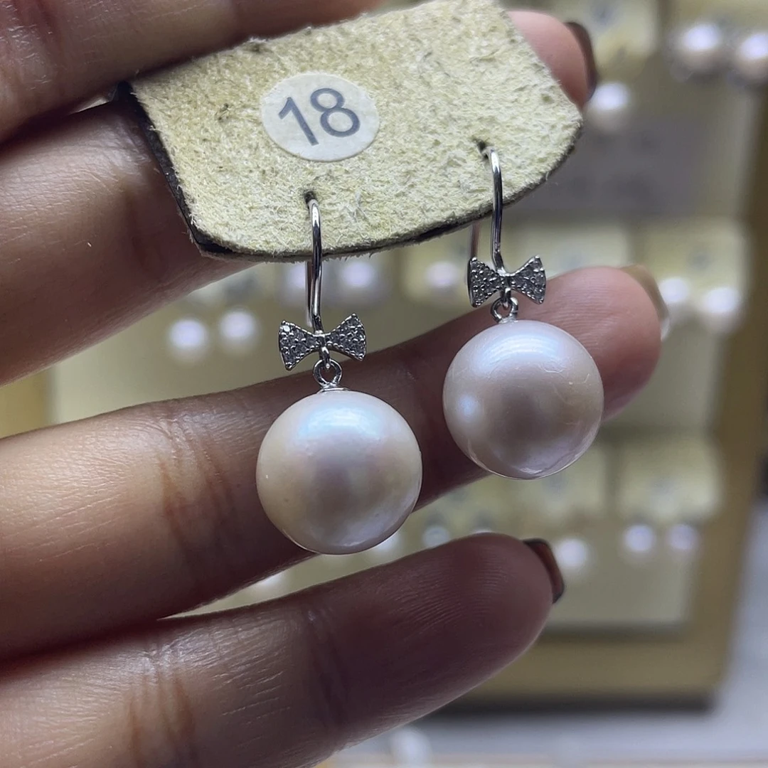 耳饰银S925镶嵌淡水珍珠