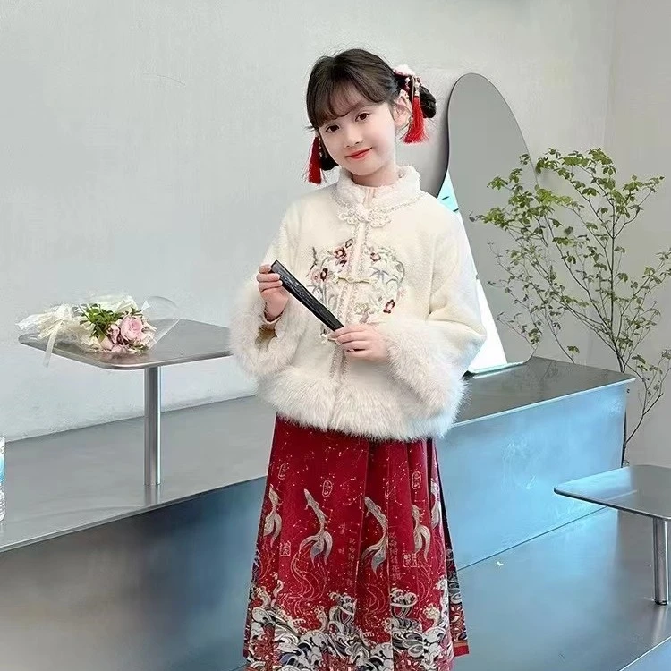 喜庆中国风加绒拜年服冬季棉内胆汉服唐装B类童装女宝宝秋冬