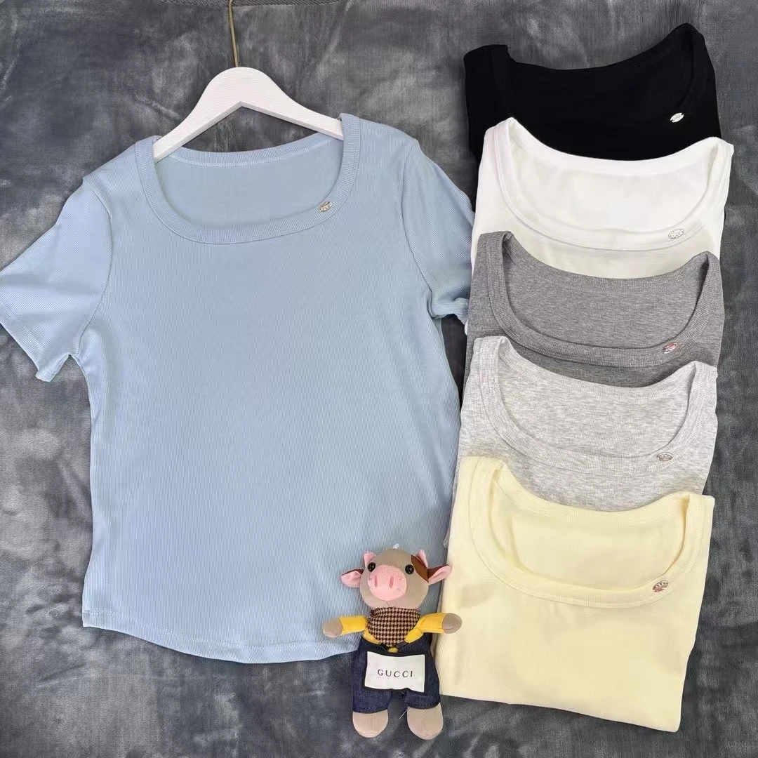 百搭大版螺纹棉U领T