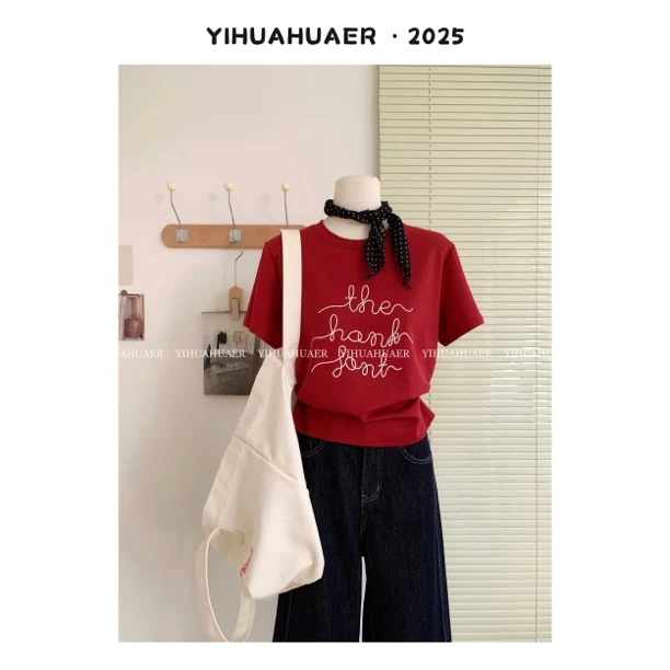 B-3010【显白神器】东大门韩系2025夏款卡通印花减龄百搭休闲T恤