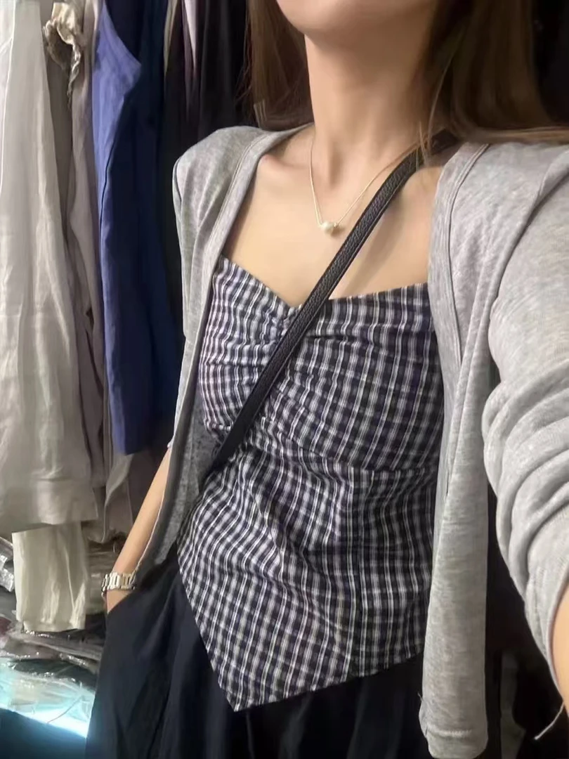 炸款～灰色与纯色薄款开衫夏季时尚套装28090