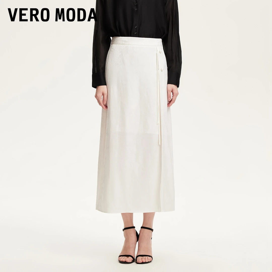 Vero Moda半身裙洋气款新中式醋酸混纺暗纹光泽感老钱风325216002