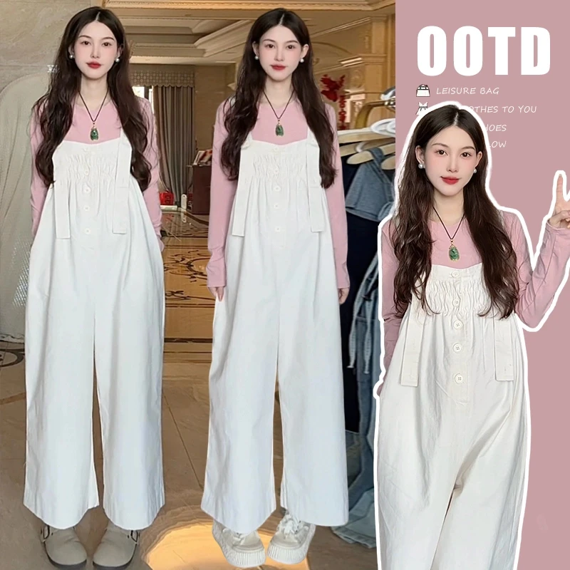 恩朵熊孕妇背带裤女春夏多巴胺宽松减龄长袖T恤上衣吊带裙两件套