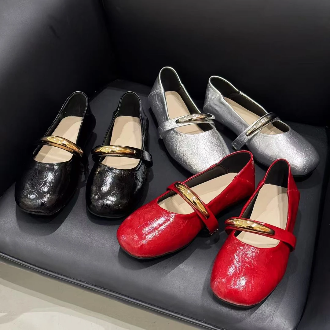 【胖福福大码女鞋】圆头一字带玛丽珍浅口芭蕾鞋复古平底单鞋M