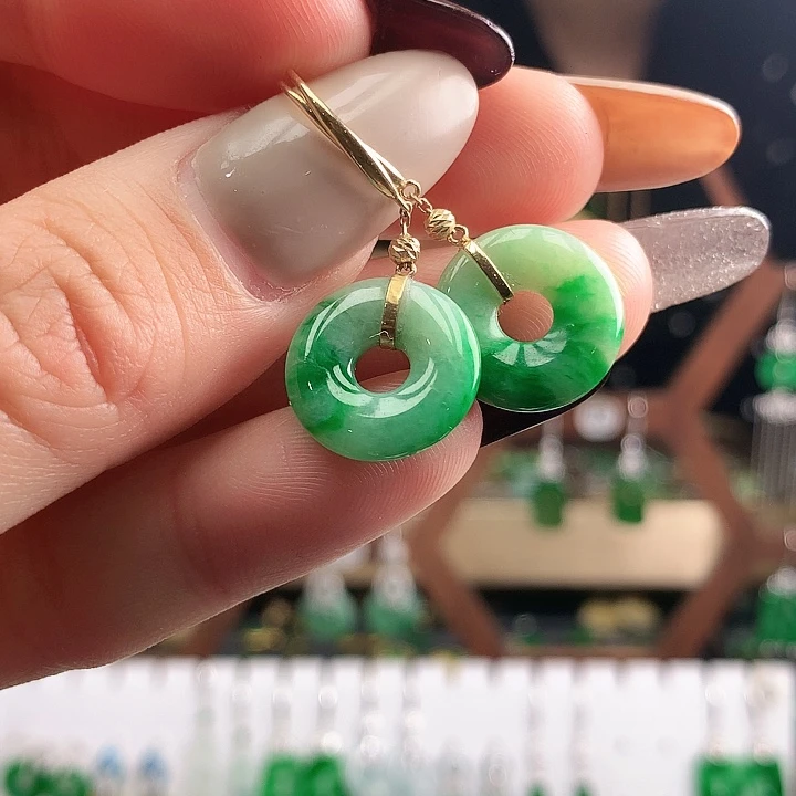 翡翠18K金镶嵌耳饰耳饰