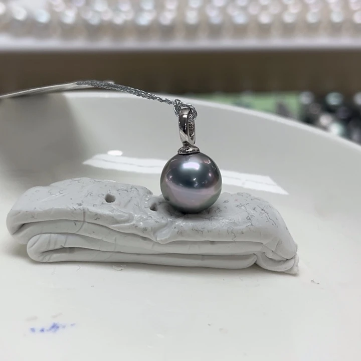 银S925镶嵌吊坠(不含链)海水珍珠大溪地10m 83号