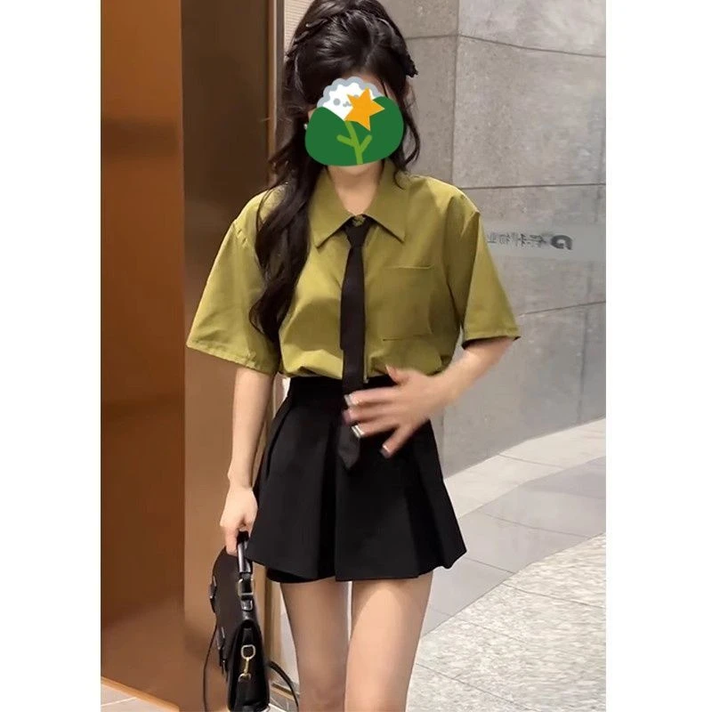 哥弟阿玛施正品韩里韩气穿搭套装女夏季新款宽松小清新衬衫+百搭