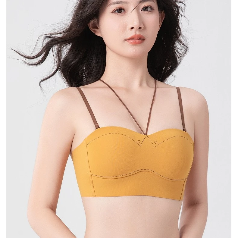 【2025春夏爆款】8842一体式3D罩杯交叉性感小吊带前美胸后美背文胸