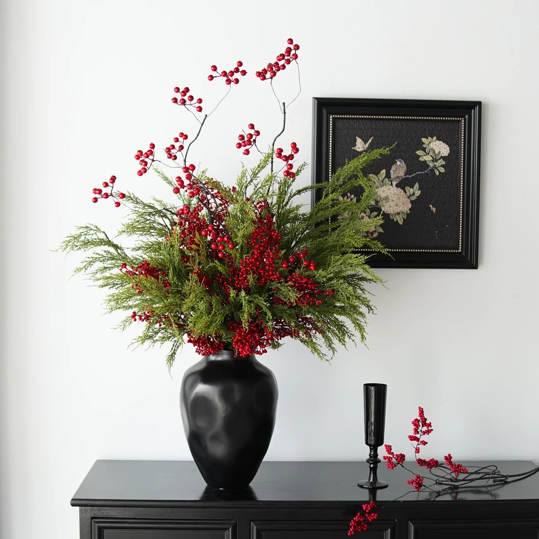 花屿星河|设计 仿真冬青高端轻奢红果发财果喜庆乔迁礼品别墅花艺