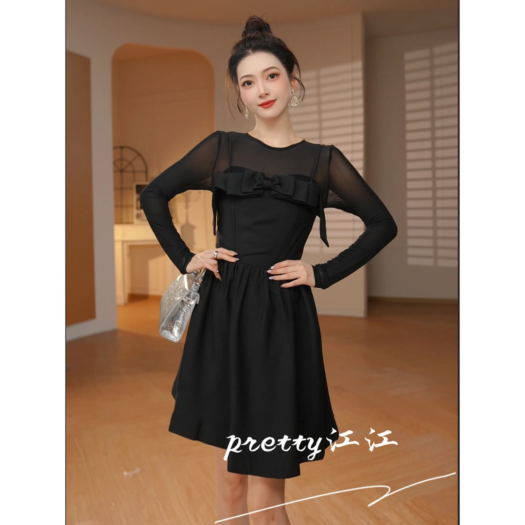 Pretty小众设计师品牌江江定制  时尚秋冬气质蕾丝连衣裙9131