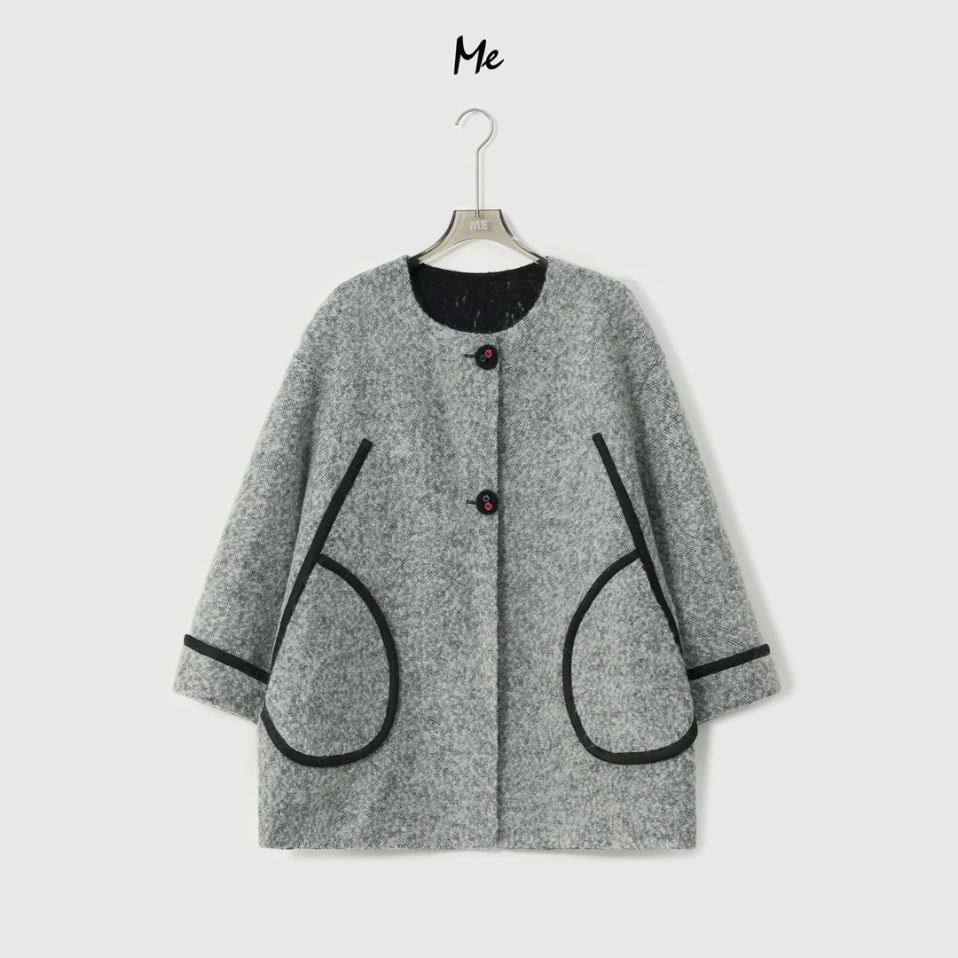 ME【雪国黎明】马海毛绵羊毛混纺时尚百搭圈圈呢一手长大衣MESA2188