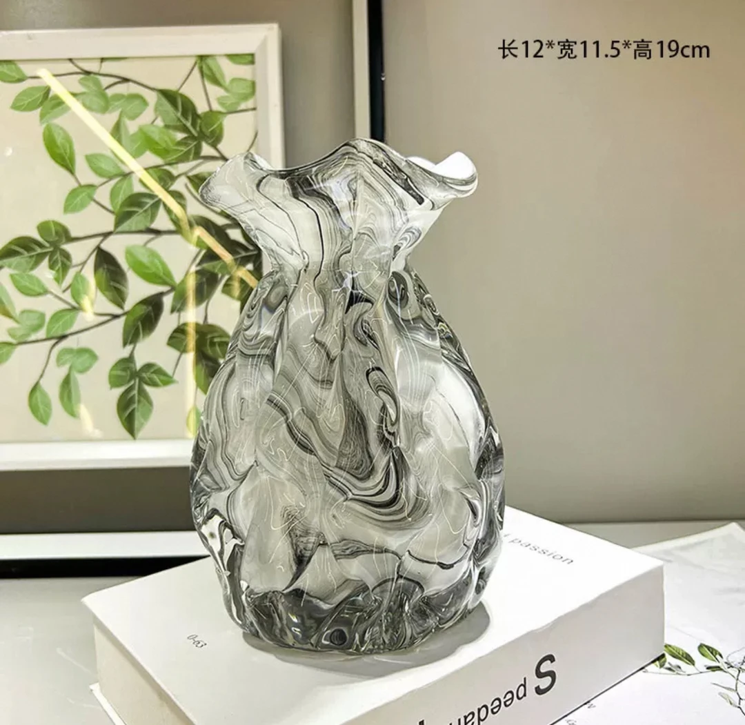 雪山白灰色琉璃花瓶  水墨风（孤品）