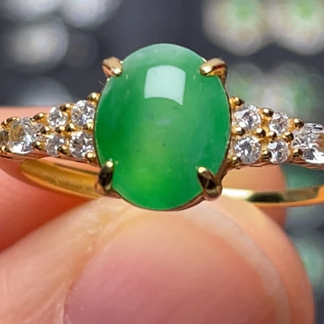 翡翠银S925镶嵌戒指纯天然缅甸翡翠A货