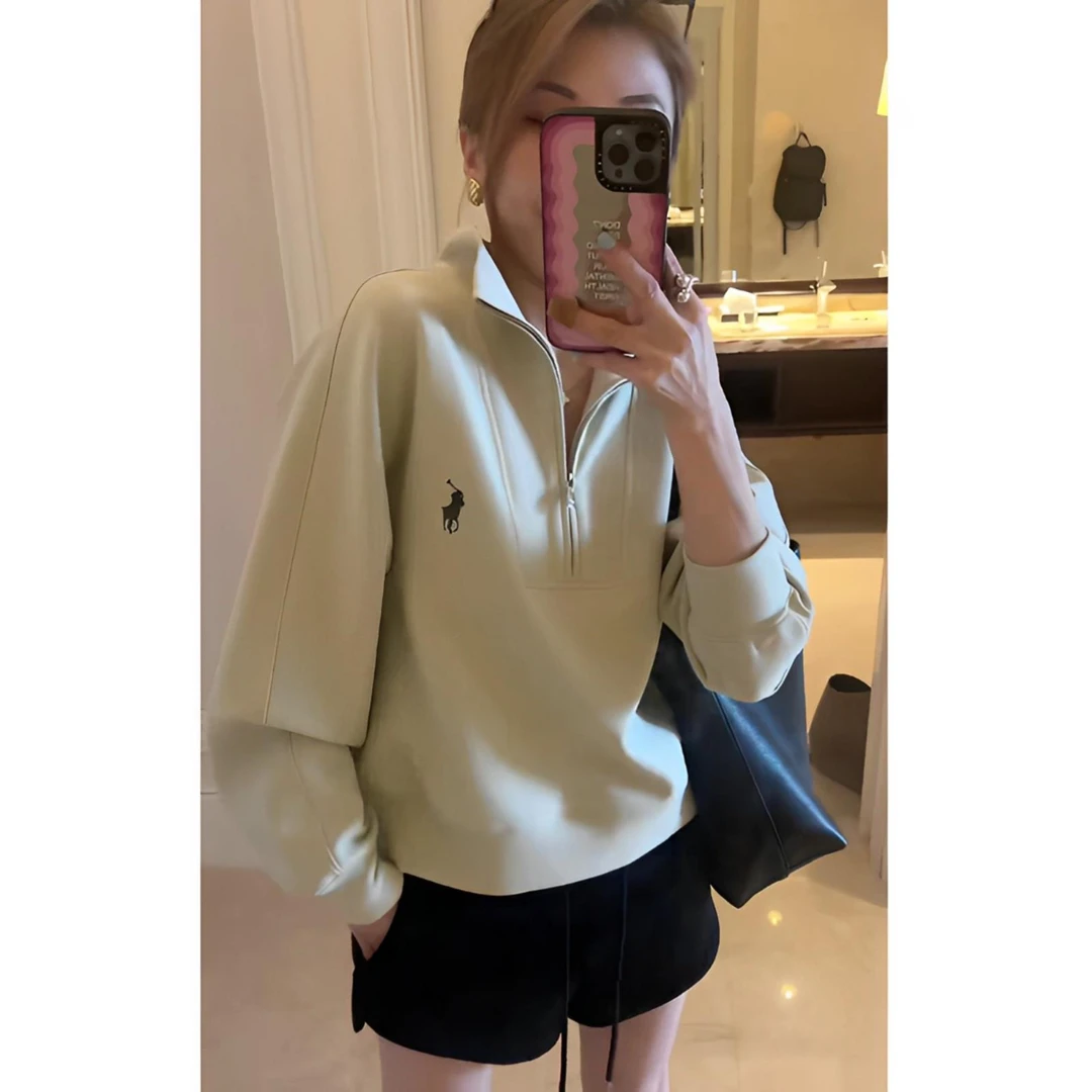 品牌撤柜美国覆古刺绣立领半拉炼运动衫为妇女春秋季设计小众休闲