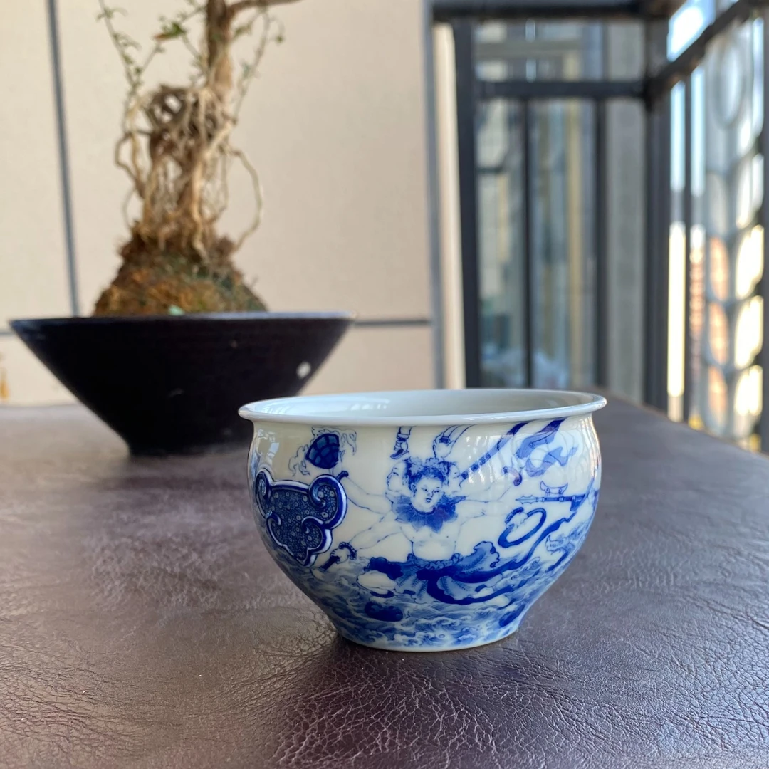 艺家仁哪吒闹海缸杯茶具陶瓷手绘纯手工主人杯茶杯品茗杯