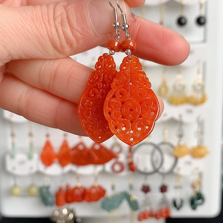 翡翠耳饰银S925镶嵌翡翠