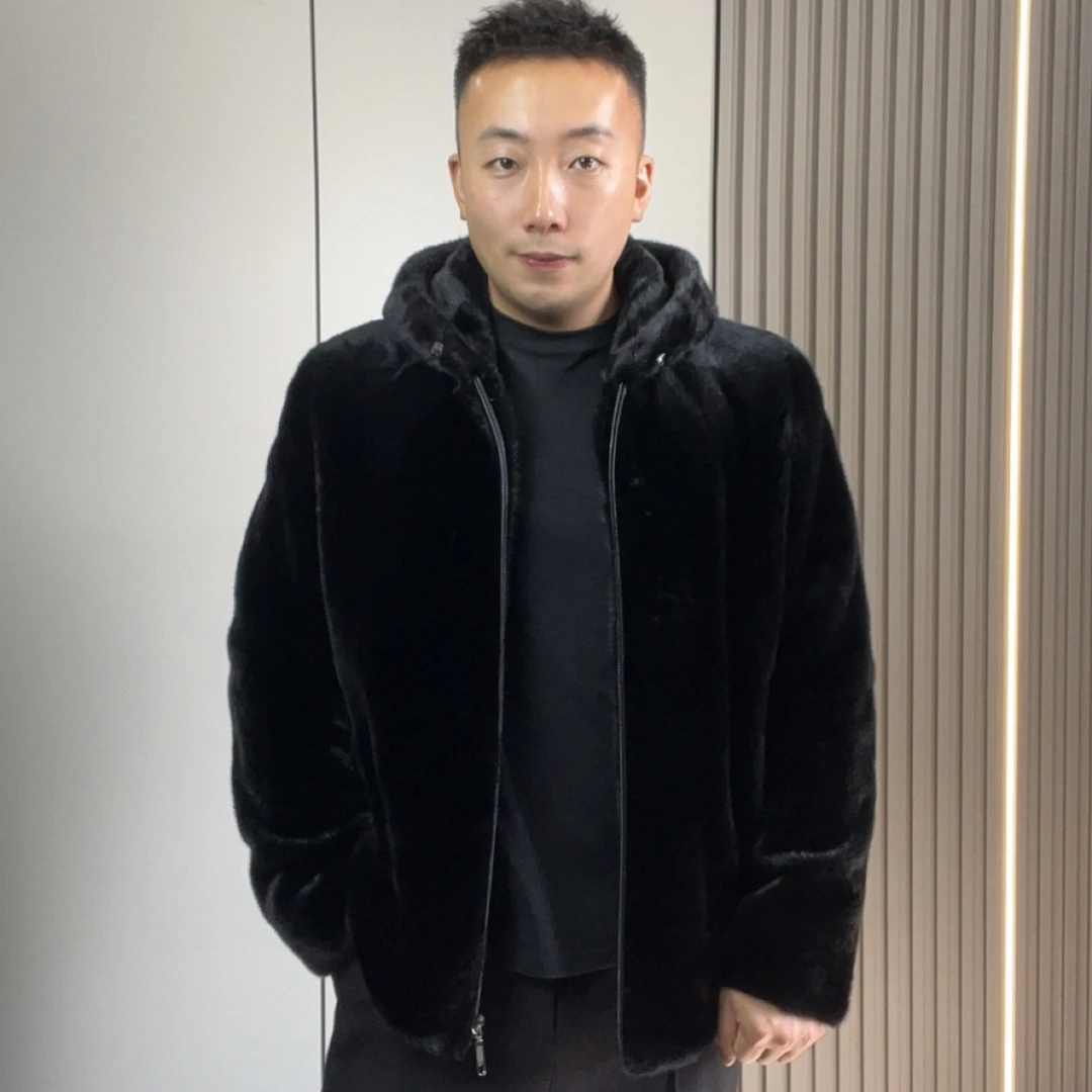 貂皮大衣男士帽款（宝嘉美天鹅绒二短）男士高端皮草