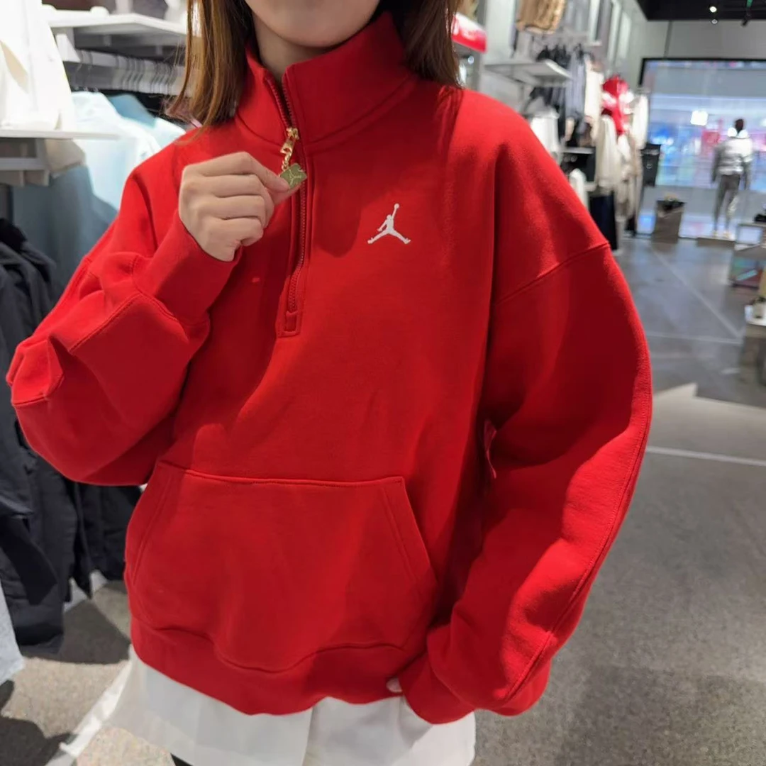 【新】NIKE耐克红色25年新年款女子金标乔丹加绒套头衫IB5602-657