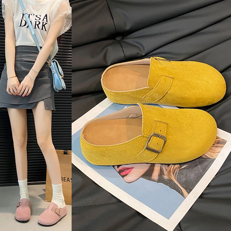 一脚蹬春夏女丑萌勃肯鞋2025森系新款复古懒人厚底包头半拖鞋百搭