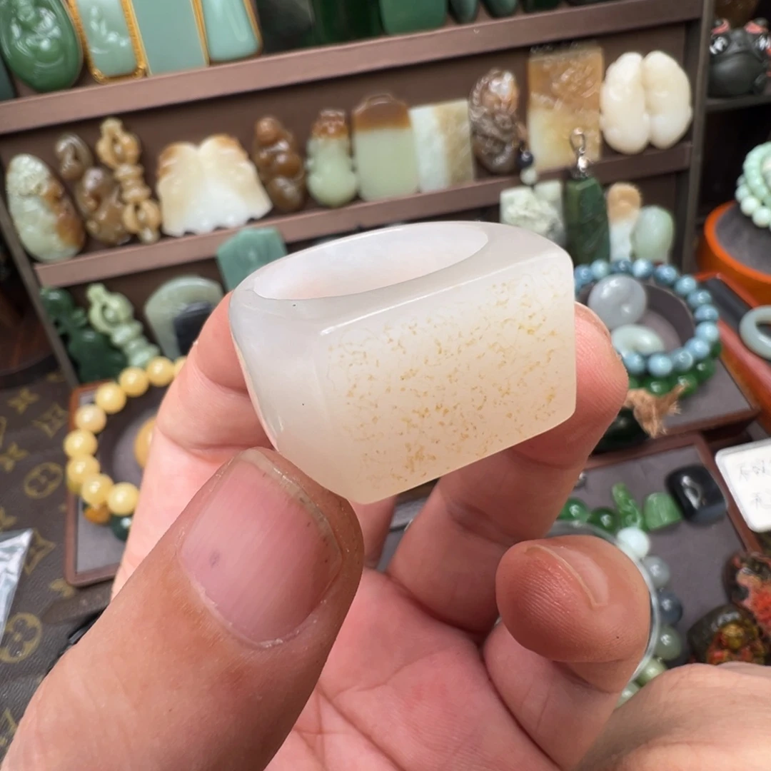 和田玉未镶嵌戒指青海老坑马鞍戒指彩绘纹理内径22mm