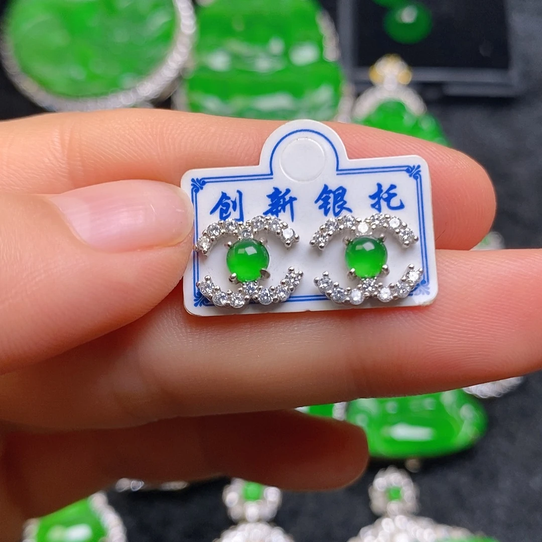 翡翠银S925镶嵌耳饰